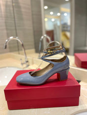 VALENTINO 26S ANKLE STRAP PUMPS 60 MM IN PASTEL BLUE PATENT CALFSKIN