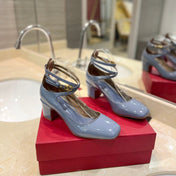 VALENTINO 26S ANKLE STRAP PUMPS 60 MM IN PASTEL BLUE PATENT CALFSKIN