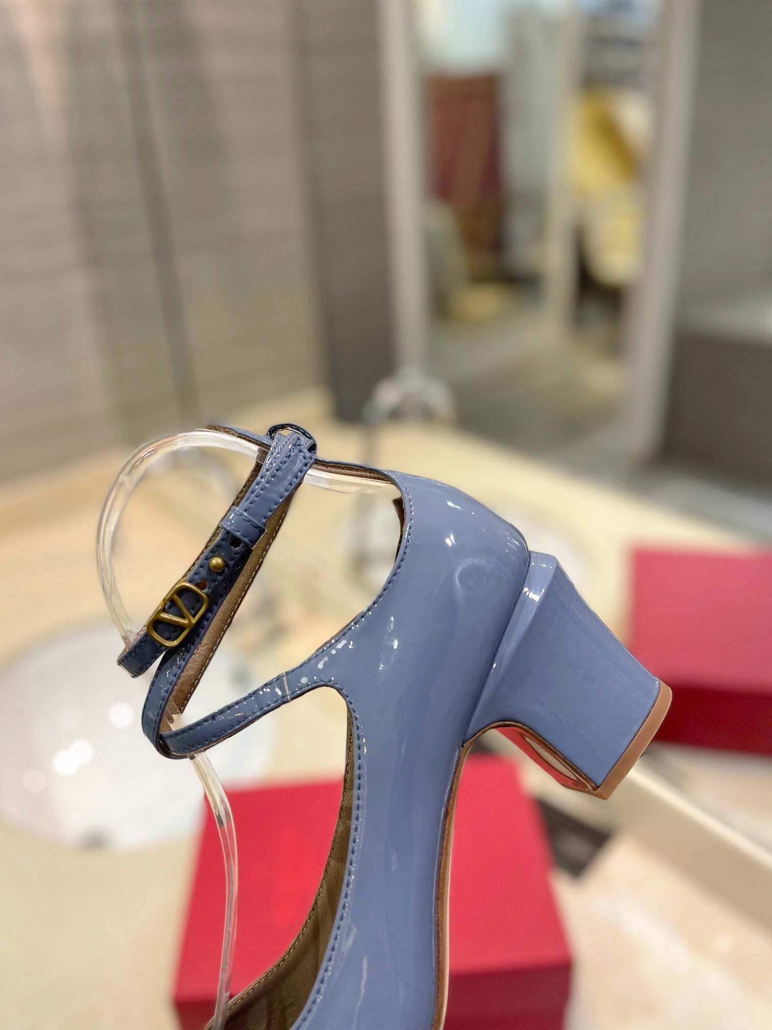 VALENTINO 26S ANKLE STRAP PUMPS 60 MM IN PASTEL BLUE PATENT CALFSKIN