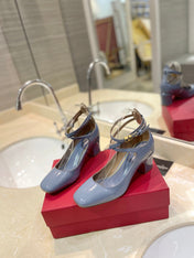 VALENTINO 26S ANKLE STRAP PUMPS 60 MM IN PASTEL BLUE PATENT CALFSKIN