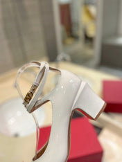 VALENTINO 26S ANKLE STRAP PUMPS 60 MM IN CREAM WHITE PATENT CALFSKIN