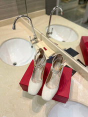 VALENTINO 26S ANKLE STRAP PUMPS 60 MM IN CREAM WHITE PATENT CALFSKIN