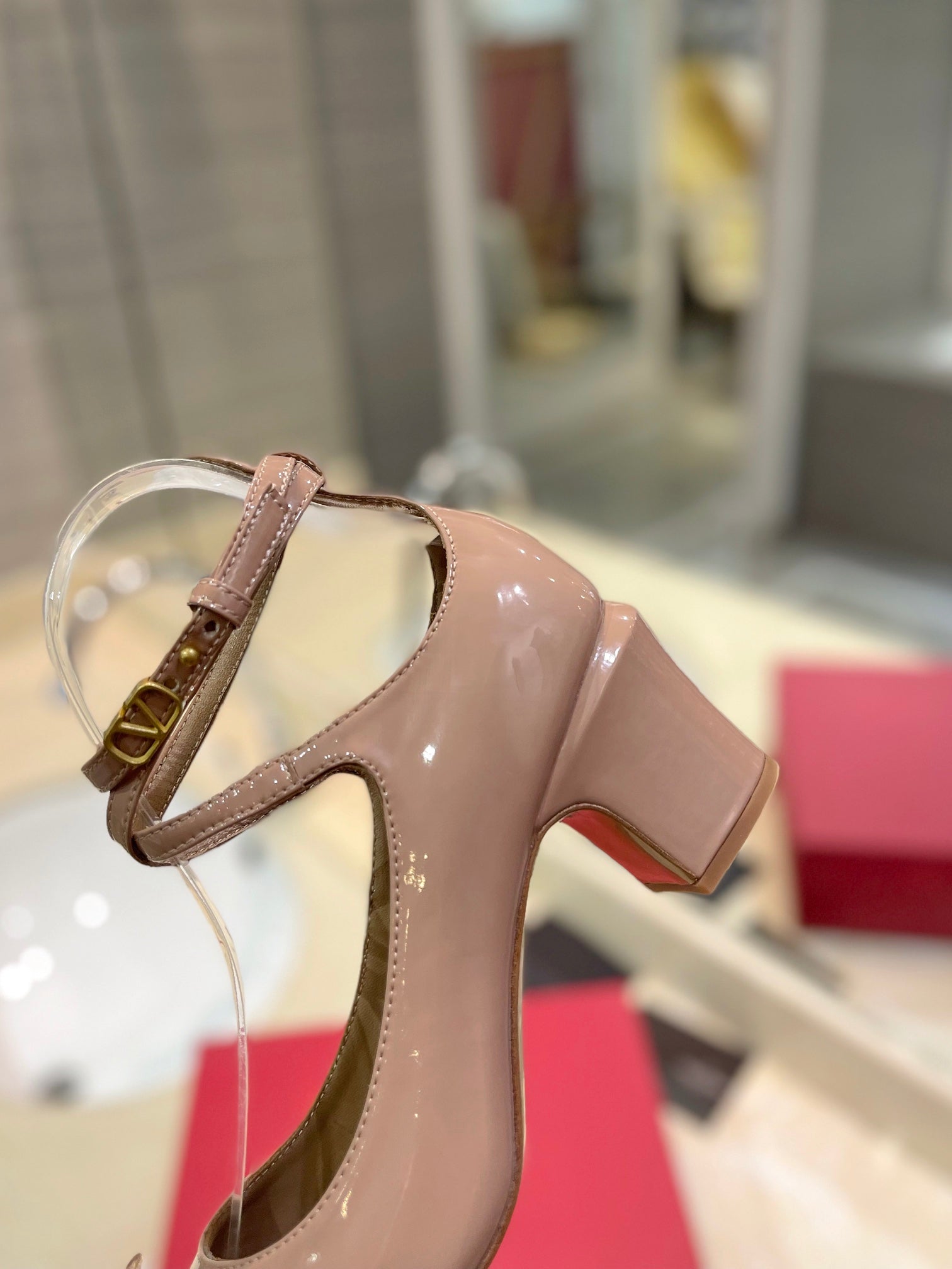 VALENTINO 26S ANKLE STRAP PUMPS 60 MM IN BEIGE PATENT CALFSKIN