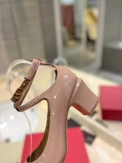 VALENTINO 26S ANKLE STRAP PUMPS 60 MM IN BEIGE PATENT CALFSKIN