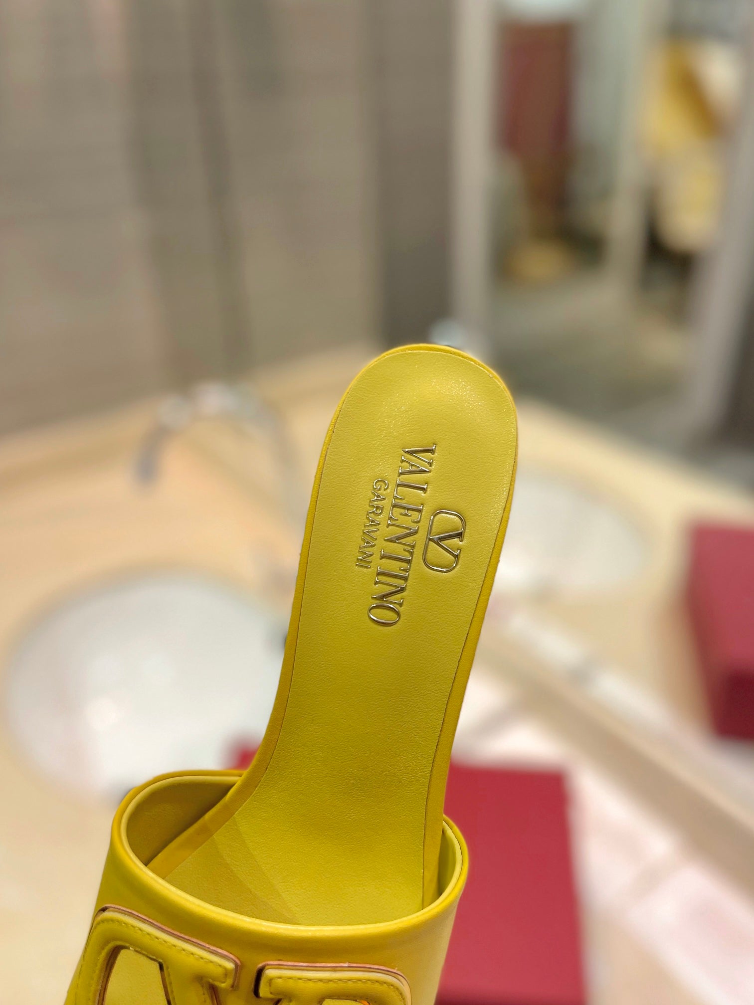 VALENTINO 26S BLOCK-HEEL SANDALS 65 MM IN DARK YELLOW CALFSKIN WITH LOGO