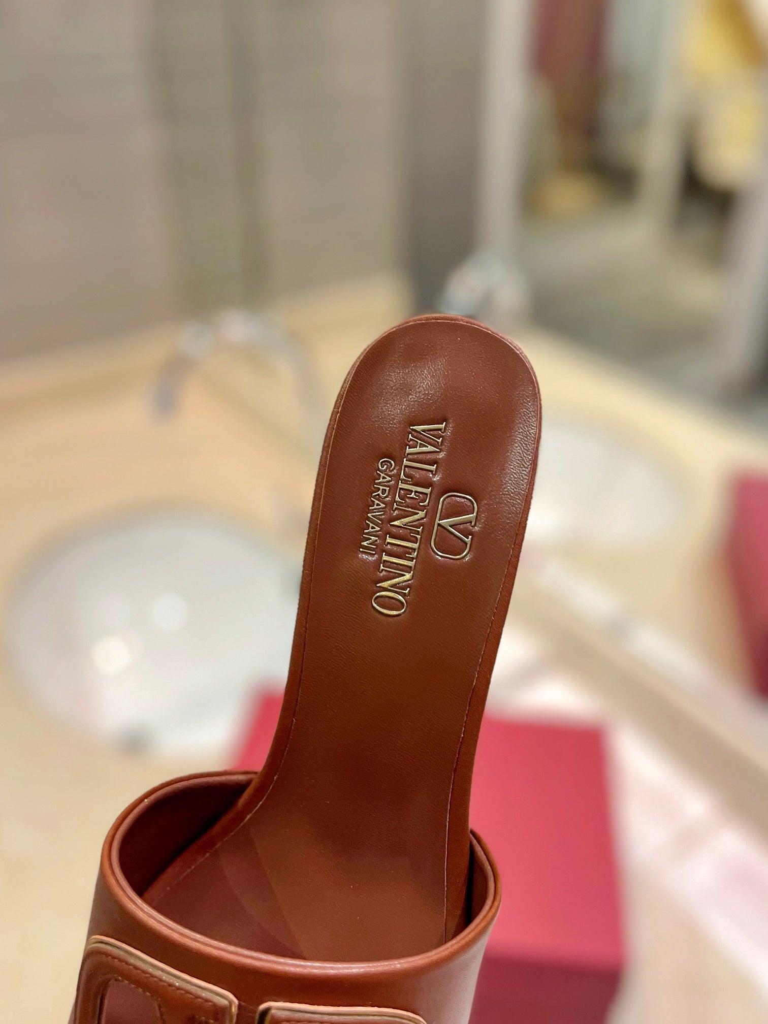 VALENTINO 26S BLOCK-HEEL SANDALS 65 MM IN BROWN CALFSKIN WITH LOGO