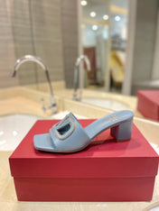 VALENTINO 26S BLOCK-HEEL SANDALS 65 MM IN PASTEL BLUE CALFSKIN WITH LOGO