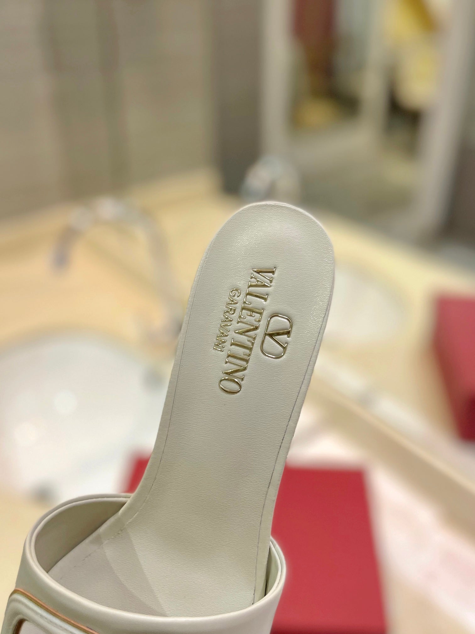 VALENTINO 26S BLOCK-HEEL SANDALS 65 MM IN CREAM WHITE CALFSKIN WITH LOGO