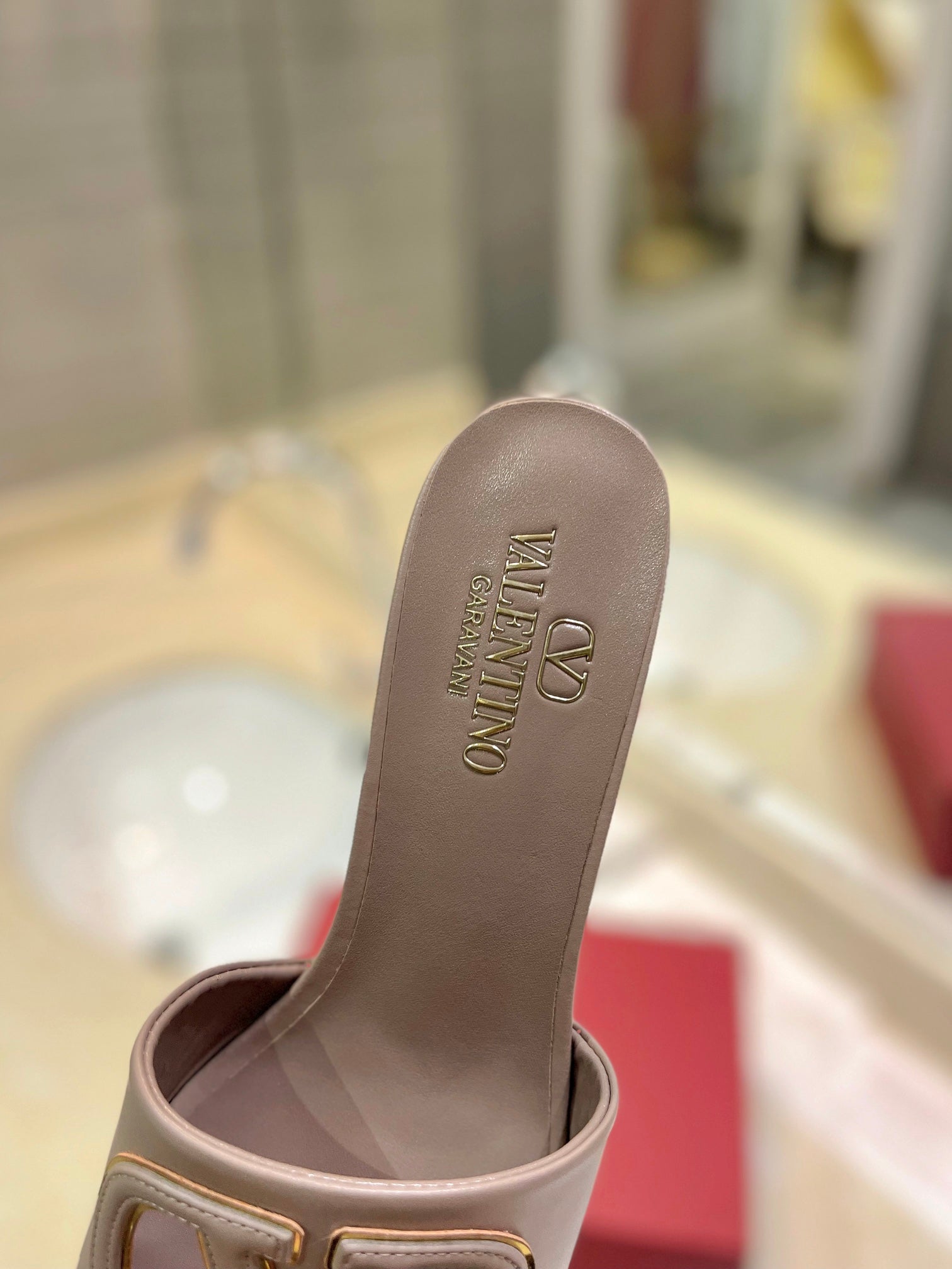 VALENTINO 26S BLOCK-HEEL SANDALS 65 MM IN BEIGE CALFSKIN WITH LOGO