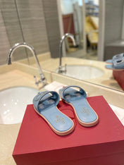 VALENTINO 26S SLIDES IN PASTEL BLUE CALFSKIN WITH LOGO