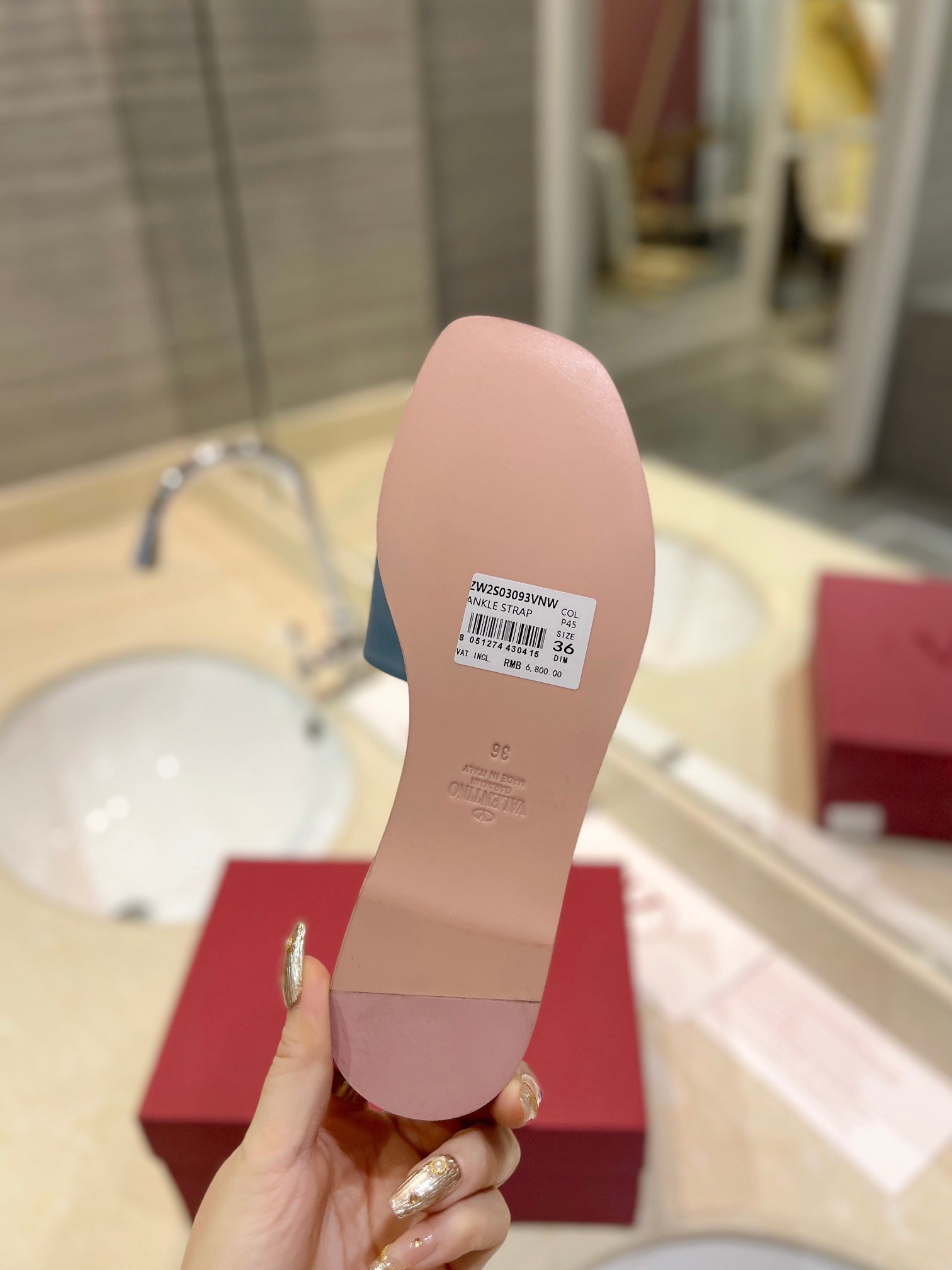 VALENTINO 26S SLIDES IN PASTEL BLUE CALFSKIN WITH LOGO