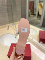 VALENTINO 26S SLIDES IN SILVER CALFSKIN WITH LOGO