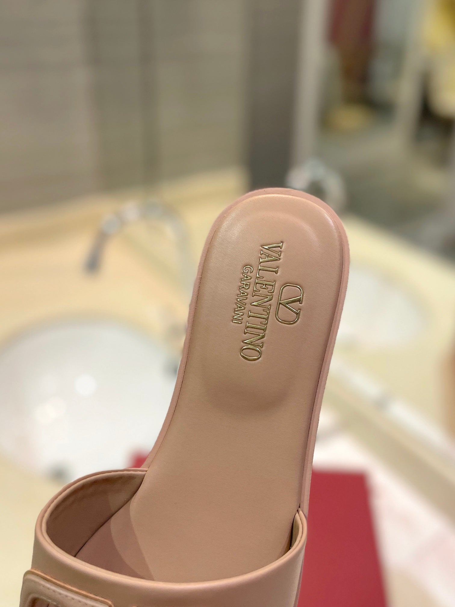VALENTINO 26S SLIDES IN NUDE CALFSKIN WITH LOGO