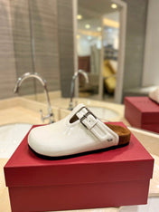 VALENTINO 26S FLAT MULES IN WHITE PATENT CALFSKIN