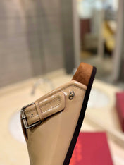 VALENTINO 26S FLAT MULES IN BEIGE PATENT CALFSKIN