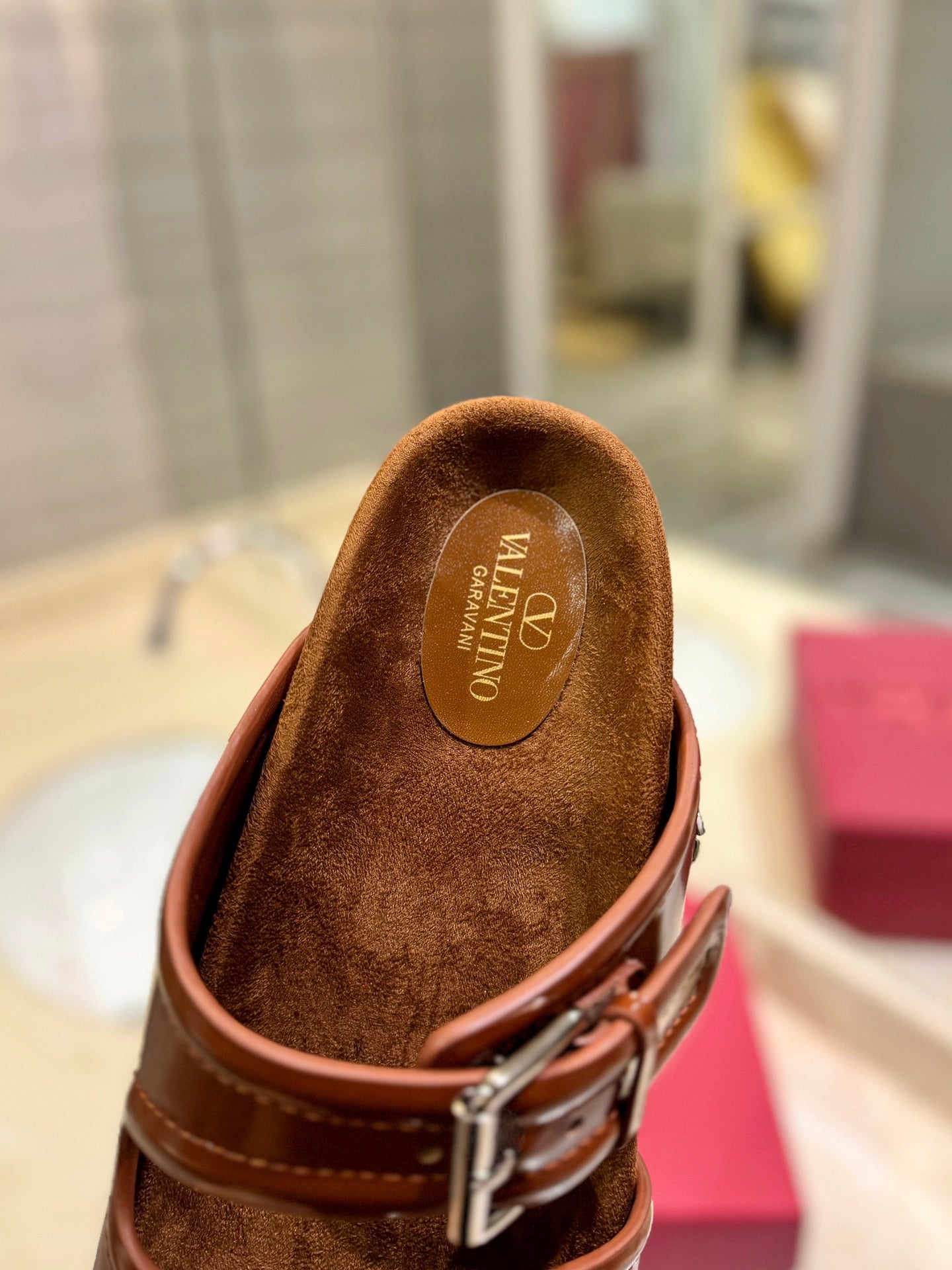 VALENTINO 26S FOOTBED SANDALS IN BROWN GLOSSY LEATHER MIX SUEDE