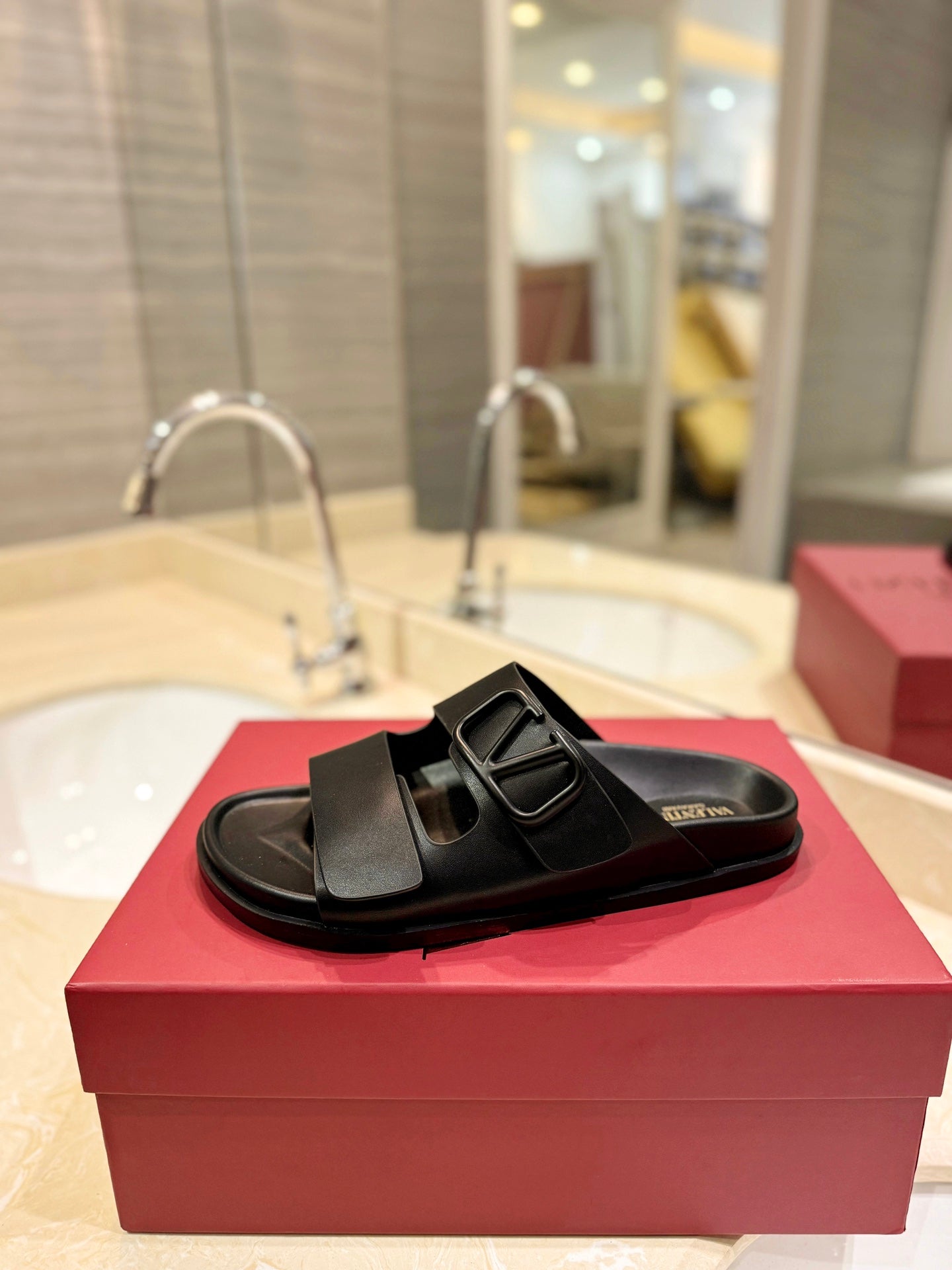 VALENTINO 26S FOOTBED SANDALS IN BLACK CALFSKIN