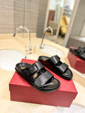 VALENTINO 26S FOOTBED SANDALS IN BLACK CALFSKIN