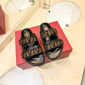 VALENTINO 26S VELCRO SANDALS IN BROWN AND BLACK JACQUARD FABRIC