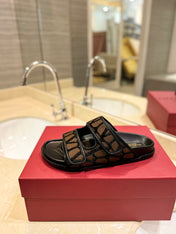 VALENTINO 26S VELCRO SANDALS IN BROWN AND BLACK JACQUARD FABRIC