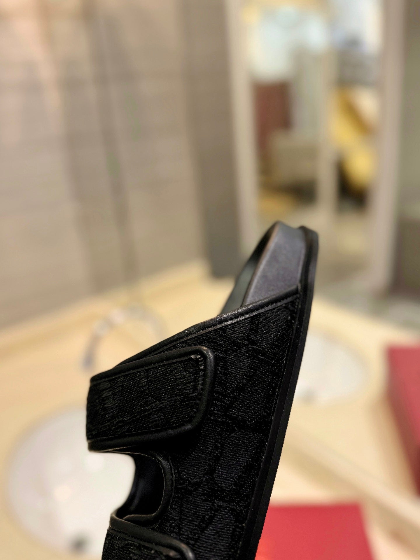 VALENTINO 26S VELCRO SANDALS IN BLACK JACQUARD FABRIC AND LEATHER