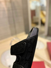 VALENTINO 26S VELCRO SANDALS IN BLACK JACQUARD FABRIC AND LEATHER