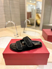 VALENTINO 26S VELCRO SANDALS IN BLACK JACQUARD FABRIC AND LEATHER