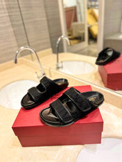 VALENTINO 26S VELCRO SANDALS IN BLACK JACQUARD FABRIC AND LEATHER