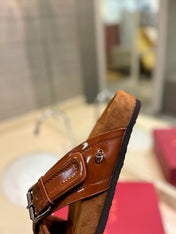 VALENTINO 26S CROSS STRAP SANDALS IN BROWN GLOSSY LEATHER AND SUEDE