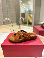 VALENTINO 26S CROSS STRAP SANDALS IN BROWN GLOSSY LEATHER AND SUEDE