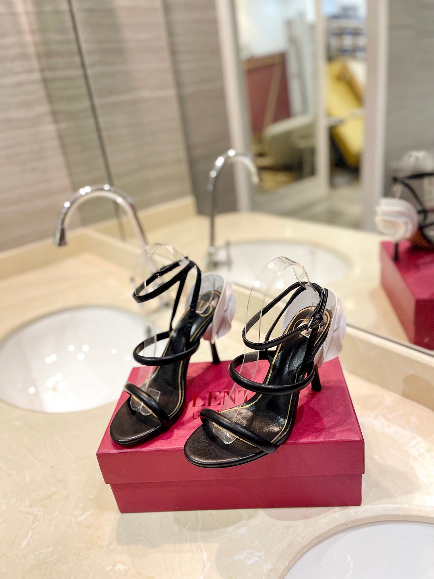 VALENTINO 26S STRAPPY HEEL SANDALS 100 MM IN BLACK CALFSKIN