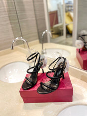 VALENTINO 26S STRAPPY HEEL SANDALS 100 MM IN BLACK CALFSKIN
