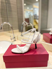 VALENTINO 26S STRAPPY HEEL SANDALS 100 MM IN WHITE CALFSKIN