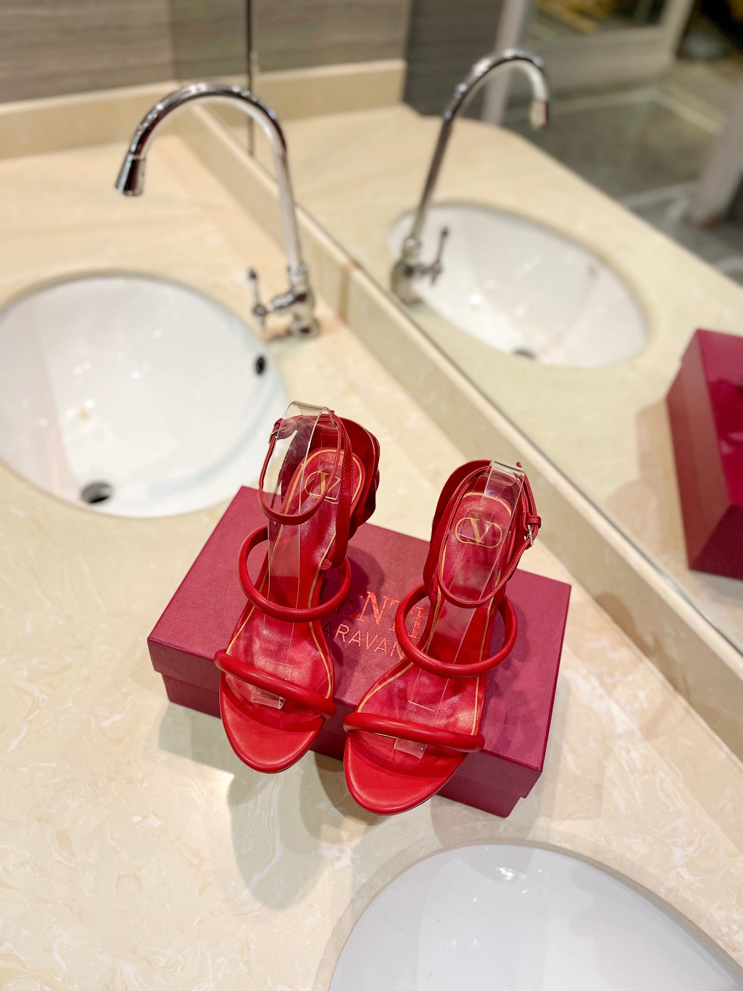 VALENTINO 26S STRAPPY HEEL SANDALS 100 MM IN RED CALFSKIN