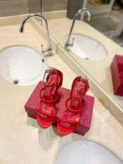 VALENTINO 26S STRAPPY HEEL SANDALS 100 MM IN RED CALFSKIN
