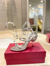 VALENTINO 26S STRAPPY HEEL SANDALS 100 MM IN SILVER CALFSKIN