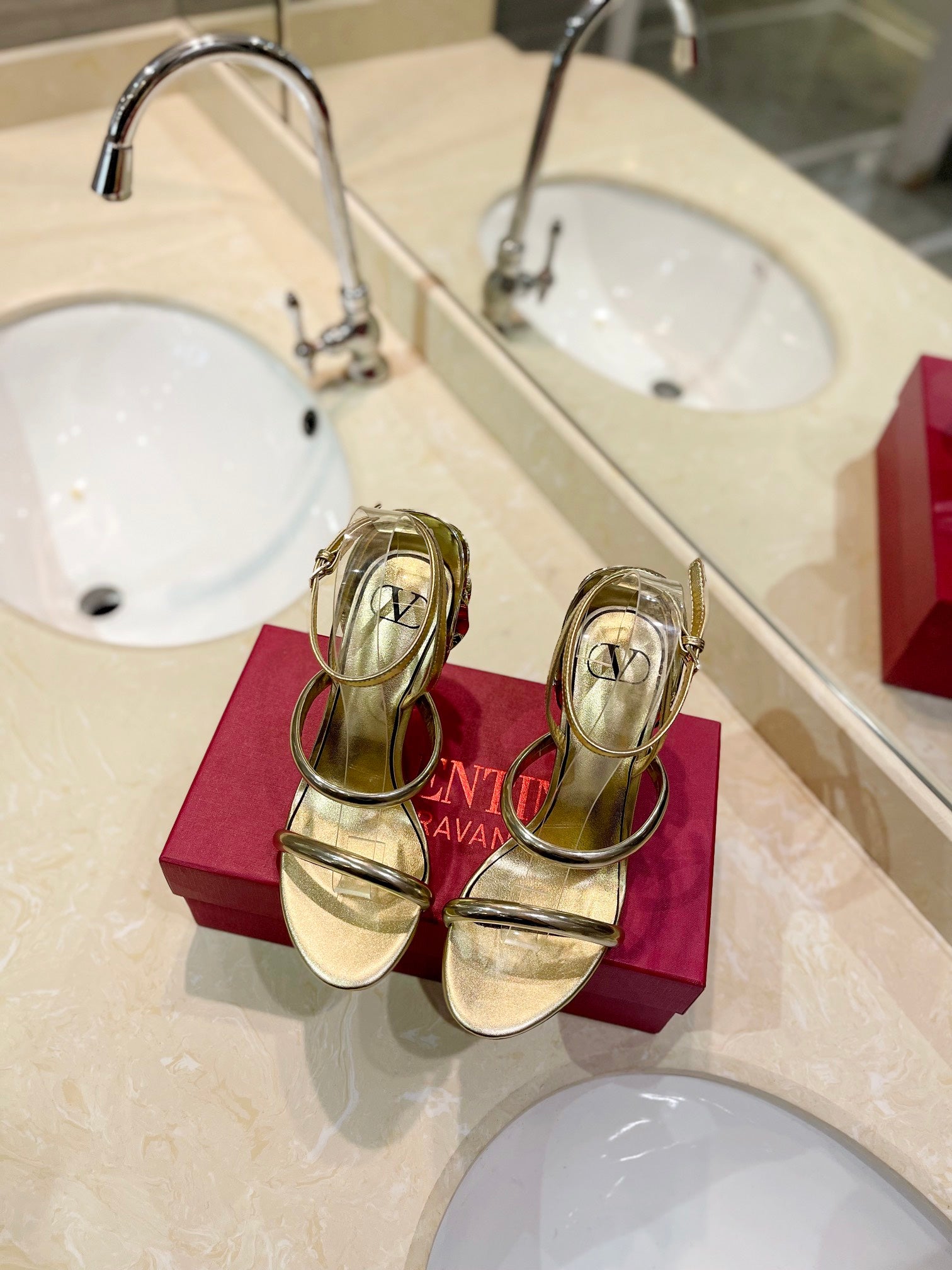 VALENTINO 26S STRAPPY HEEL SANDALS 100 MM IN GOLD CALFSKIN