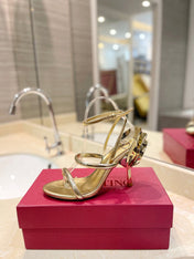 VALENTINO 26S STRAPPY HEEL SANDALS 100 MM IN GOLD CALFSKIN