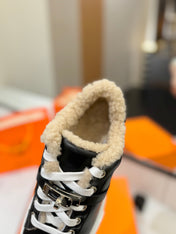DAY SNEAKER IN BLACK CALFSKIN AND FLEECE LINING