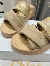 MILA PLATFORM 5 CM IN OYSTER GREY NYLON WITH EMBROIDERED LOGO