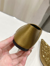 SL NOUR LEOPARD POINT TOE BALLET MUSTARD CRYSTAL SATIN