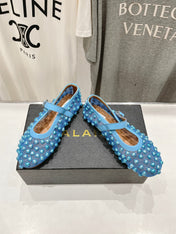 ALAIA PEARL MARY JANE SHOES IN CERULEAN BLUE MESH AND CALFSKIN