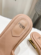 FENDI BAGUETTE MEDIUM-HEEL SANDALS 45 MM IN DESERT SAND CALFSKIN