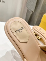 FENDI BAGUETTE MEDIUM-HEEL SANDALS 45 MM IN BISQUE BEIGE CALFSKIN