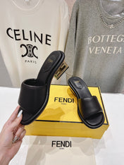 FENDI BAGUETTE MEDIUM-HEEL SANDALS 45 MM IN BLACK CALFSKIN