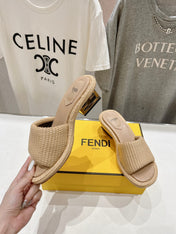 FENDI FFOLD MEDIUM-HEEL SANDALS 45 MM IN TUSCAN BEIGE COTTON FIBRE