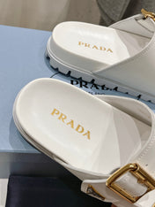 PRA STRAP SLIDES SANDALS WHITE CALFSKIN