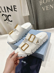 PRA STRAP SLIDES SANDALS WHITE CALFSKIN