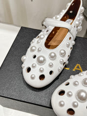 ALAIA PEARL MARY JANE SHOES WHITE LAMBSKIN