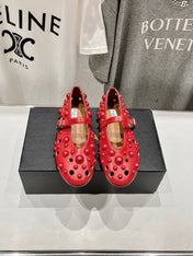 ALAIA PEARL MARY JANE SHOES IN ROSE RED LAMBSKIN